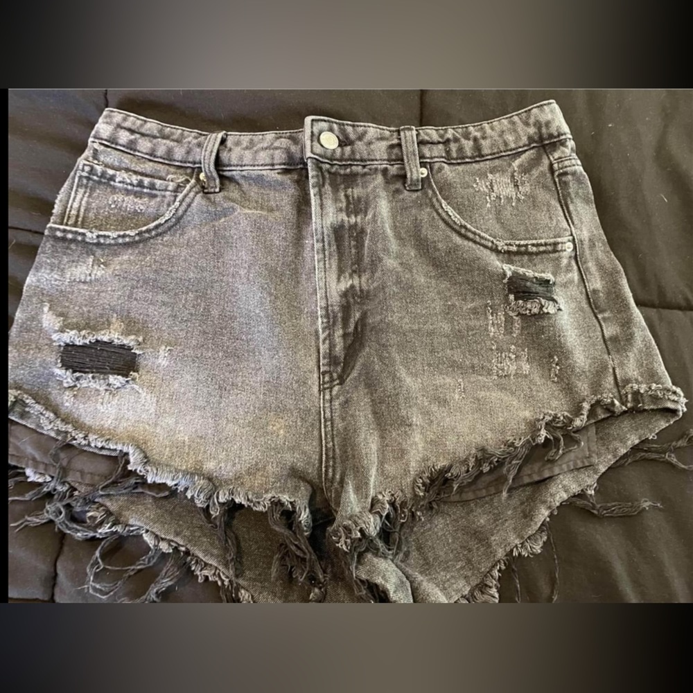 Gray high waisted ripped shorts